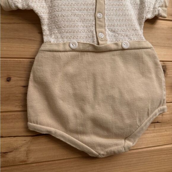 Vintage Baby Boy Newborn Bundle Yellow Blue Tan Collared Romper Outfit - Picture 13 of 16